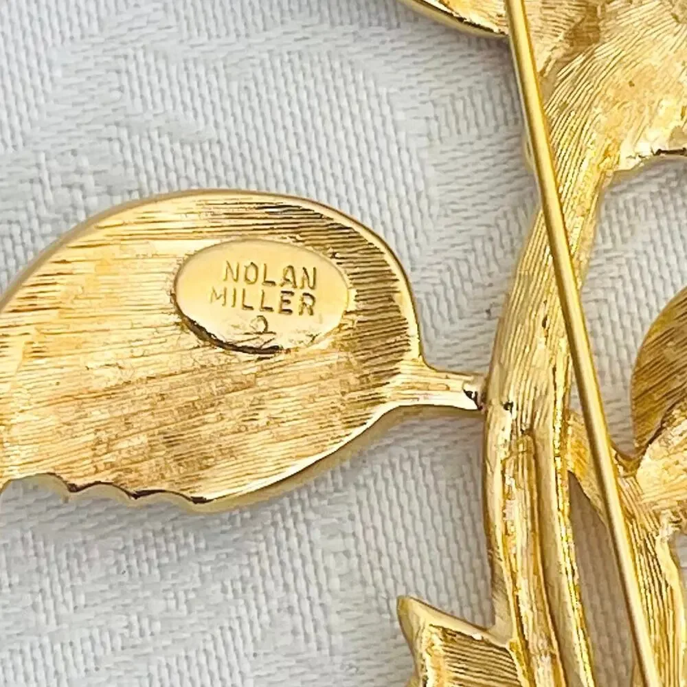 Vtg Nolan Miller Pave Rose Austrian Crystal Gold-P Brooch Pin Y2K Dynasty 90s